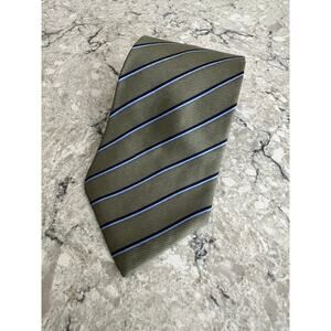 Claybrooke Men's 100% Imported Silk Neck Tie Green w Blue Stripes JL